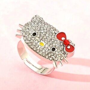 Hello Kitty Red Bow Adjustable Ring with Sparkling Rhinestones.